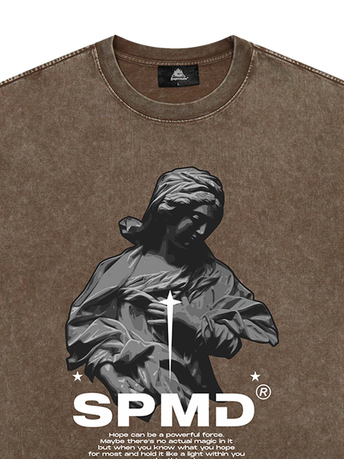 Original Virgin Mary Sculpture Star Print T-Shirt