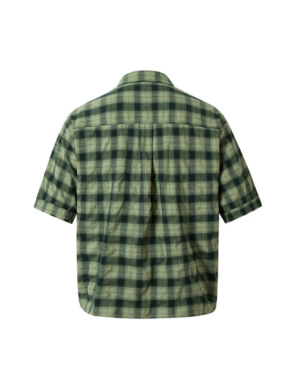 Plaid Applique Printed Short Sleeve Shirt