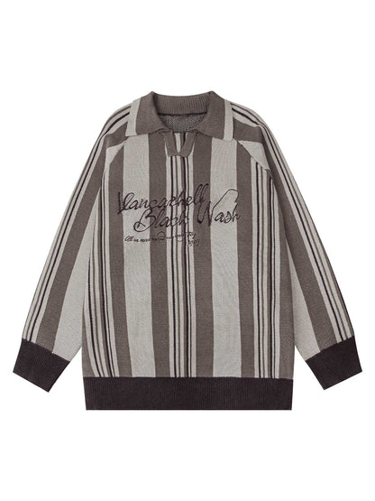 Thesupermade – Gestreifter Polopullover aus besticktem Strick