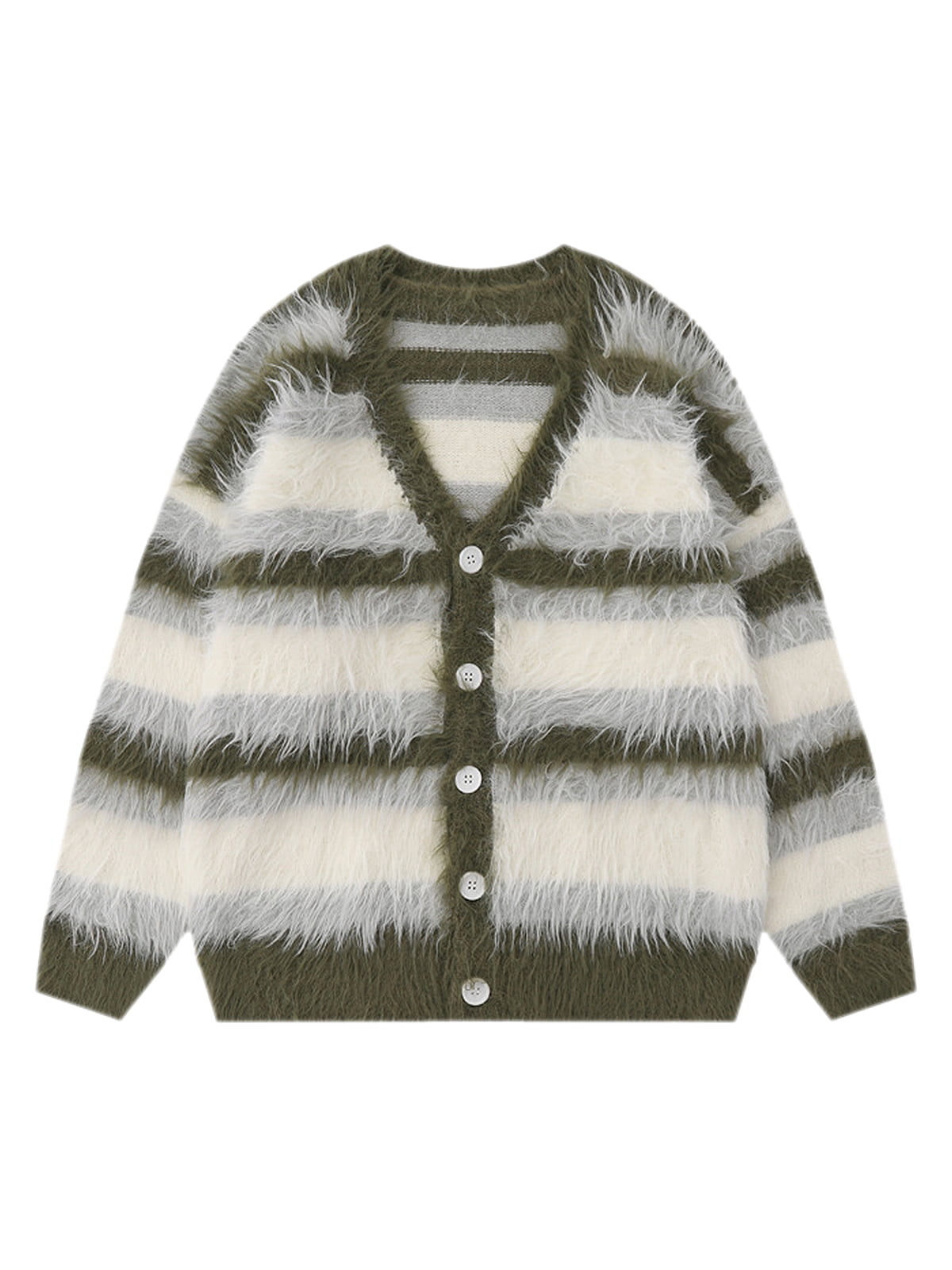 Thesupermade Mohair Striped V-Neck Cardigan Sweater