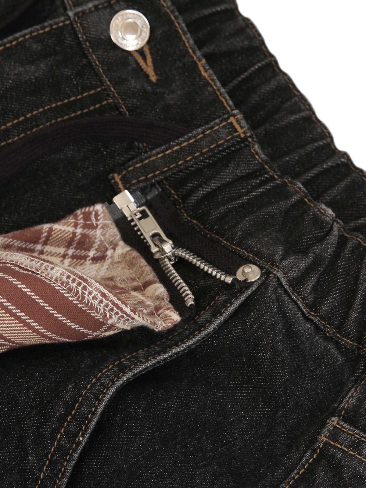 Baggy-Jeans mit Patchwork-Karomuster und Falten - 2334
