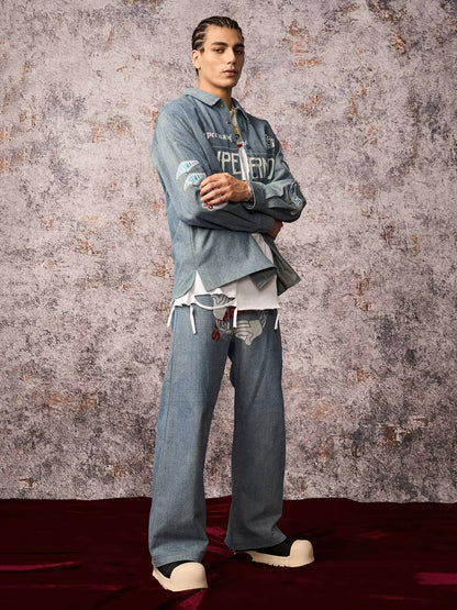 Jean baggy original à imprimé gestuel
