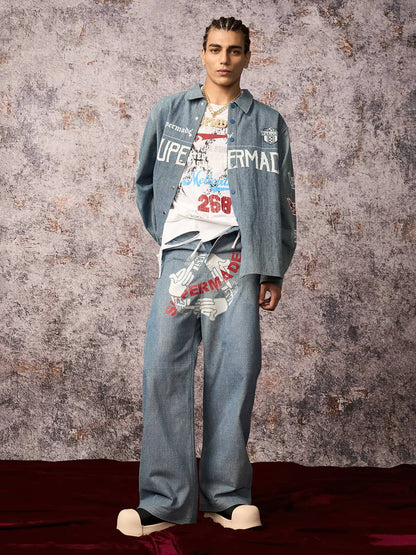 Jean baggy original à imprimé gestuel