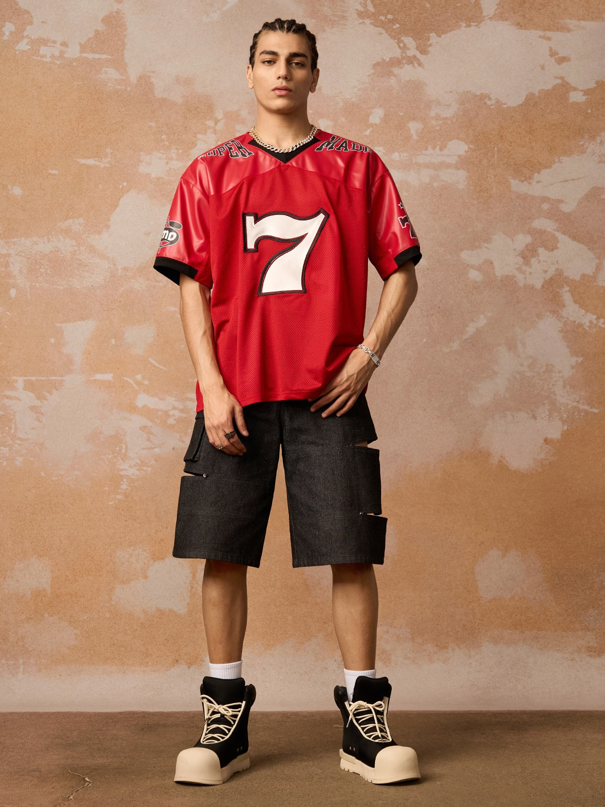 Original "SUPER 7" V-Ausschnitt Jersey T-SHIRT