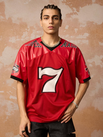 Original "SUPER 7" V-Ausschnitt Jersey T-SHIRT