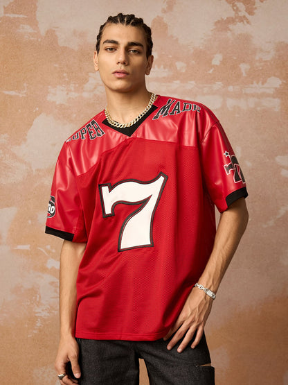 Original "SUPER 7" V-Ausschnitt Jersey T-SHIRT