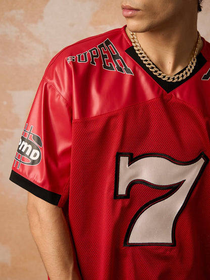 Original "SUPER 7" V-Ausschnitt Jersey T-SHIRT
