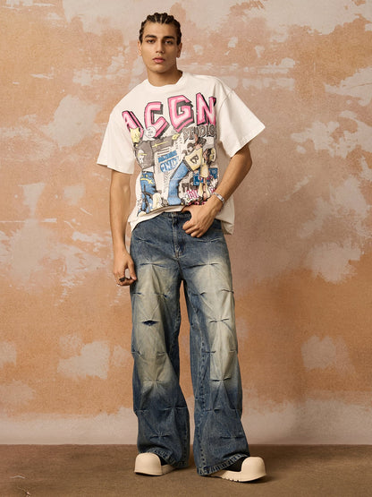 Jeans mit verwaschener Bundfaltenpartie