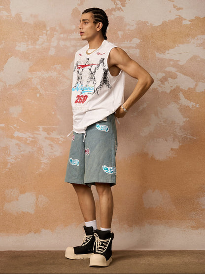 Retro Tattered Print Vest