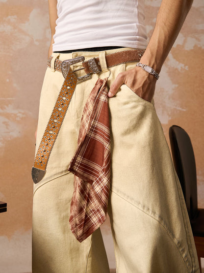 Washed Distressed Detachable Scarf Barrel Jeans