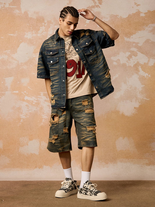 Distressed Washed Distressed Denim Set