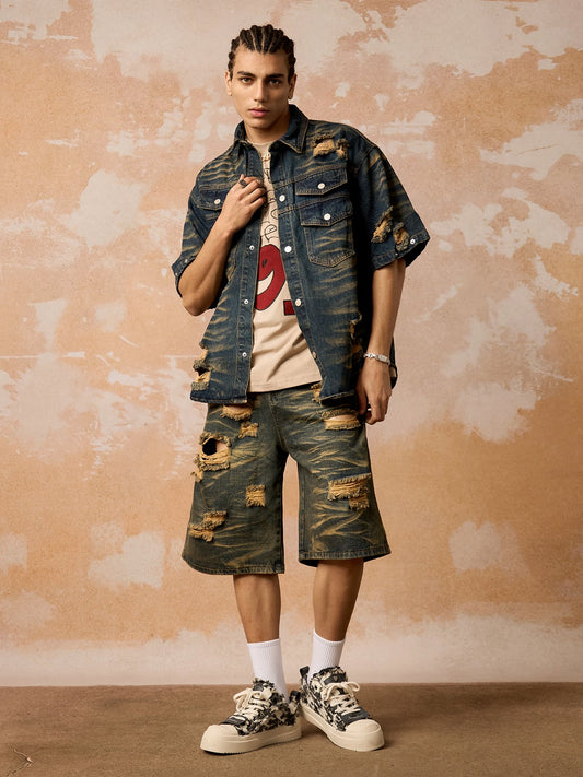 Distressed Washed Distressed Denim Set