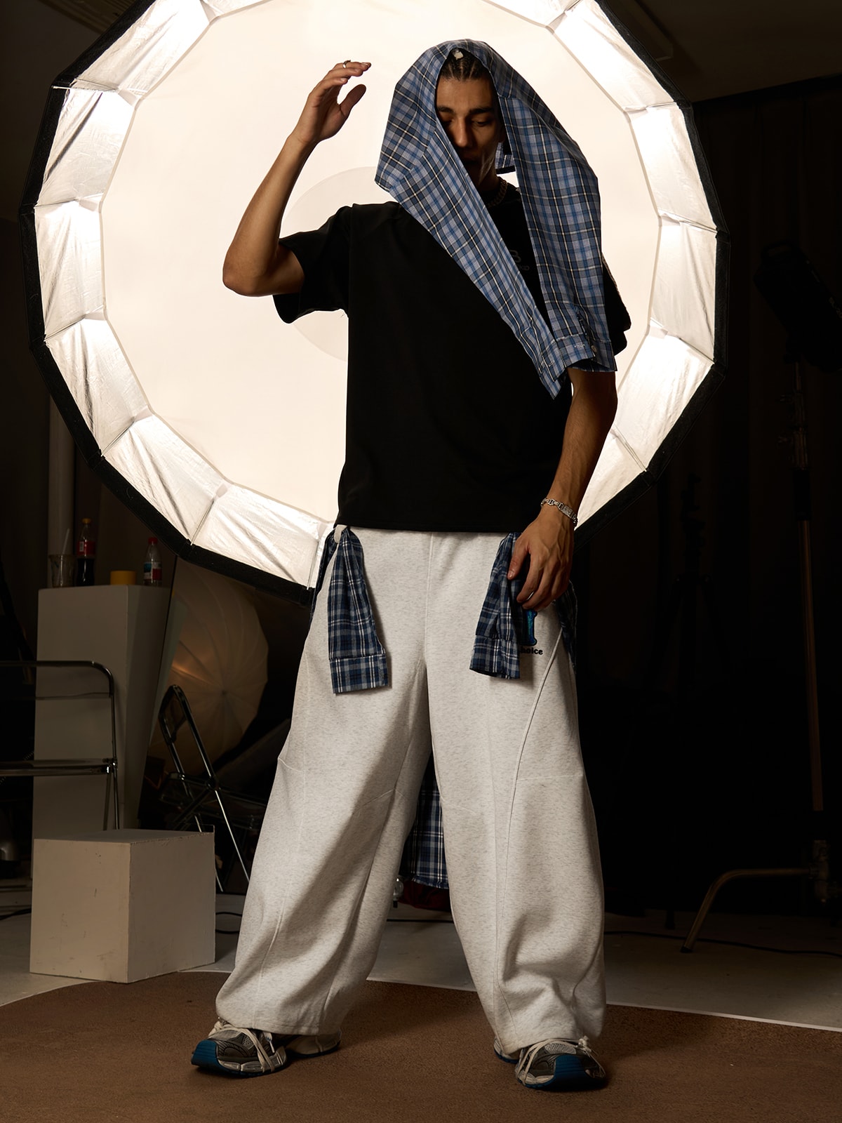 Plaid Belt Barrel Pants