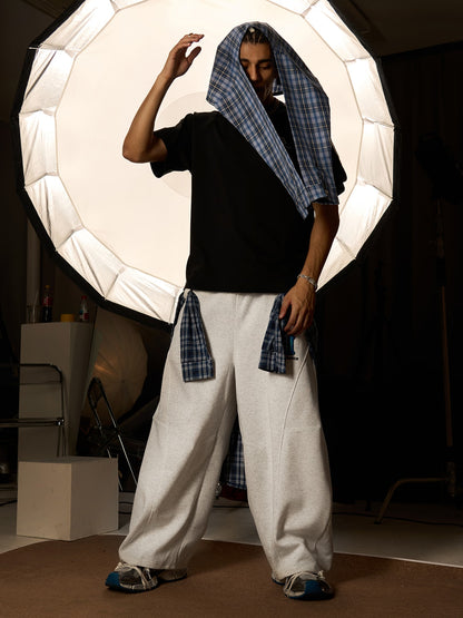 Plaid Belt Barrel Pants