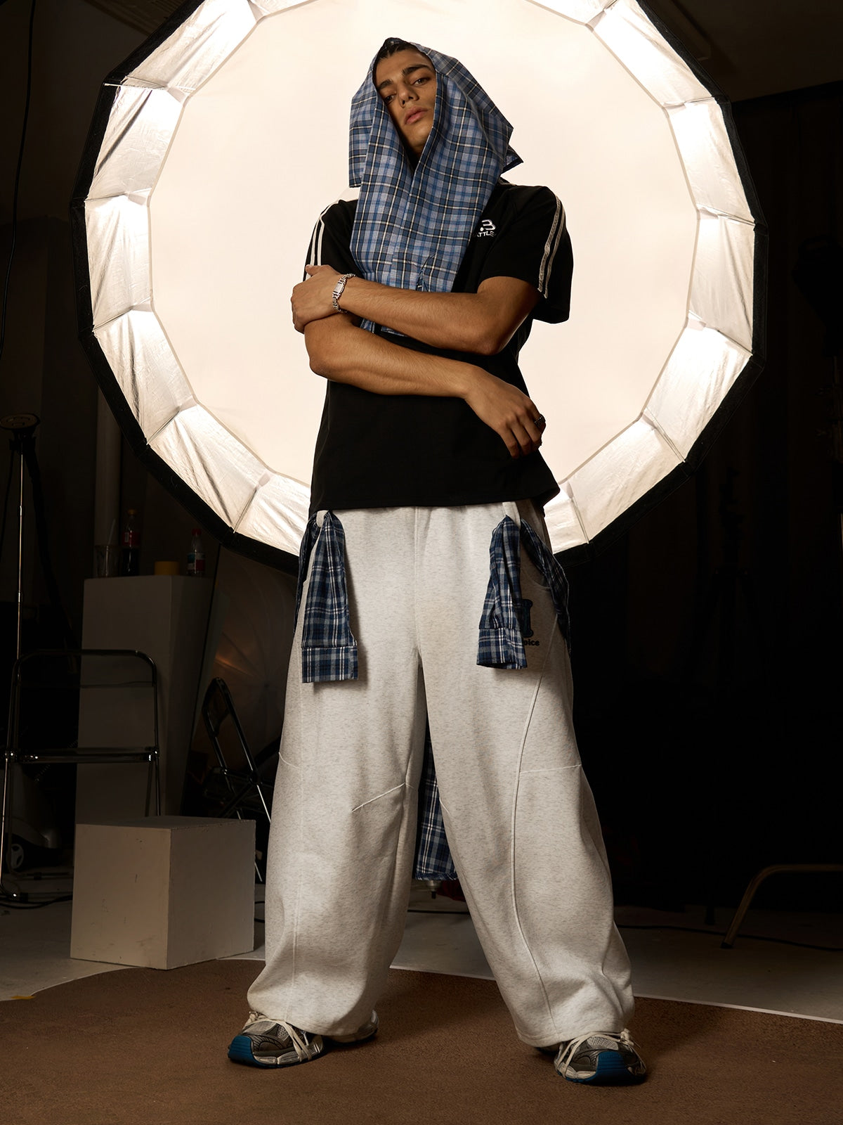 Plaid Belt Barrel Pants