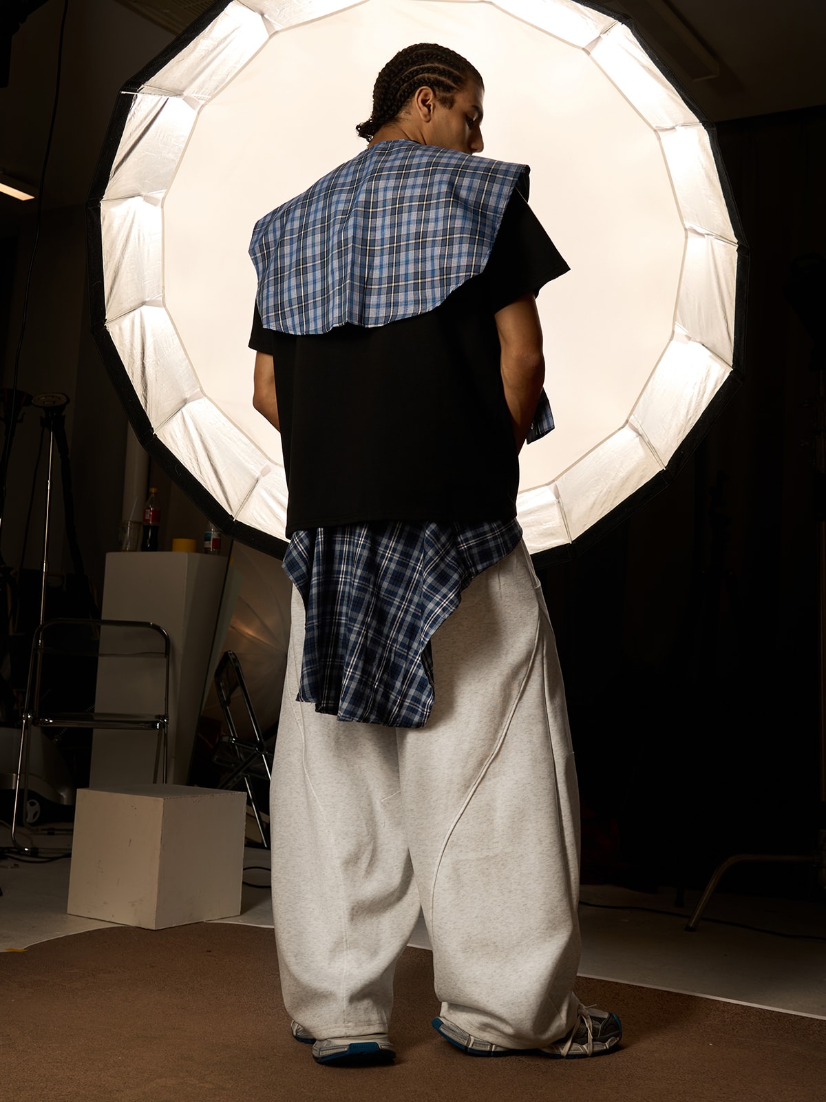 Plaid Belt Barrel Pants