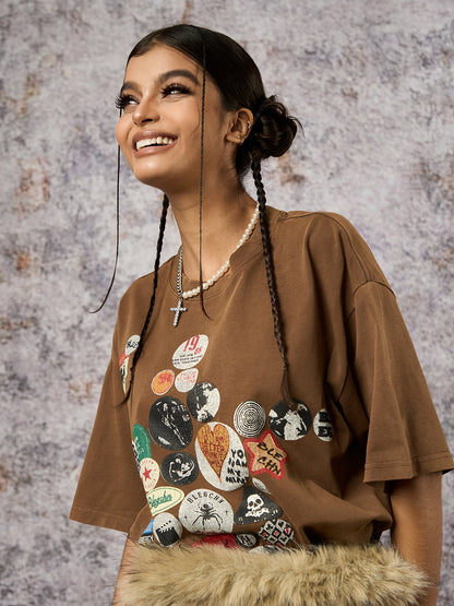 Badge Print Distressed Short Sleeve T-Shirt