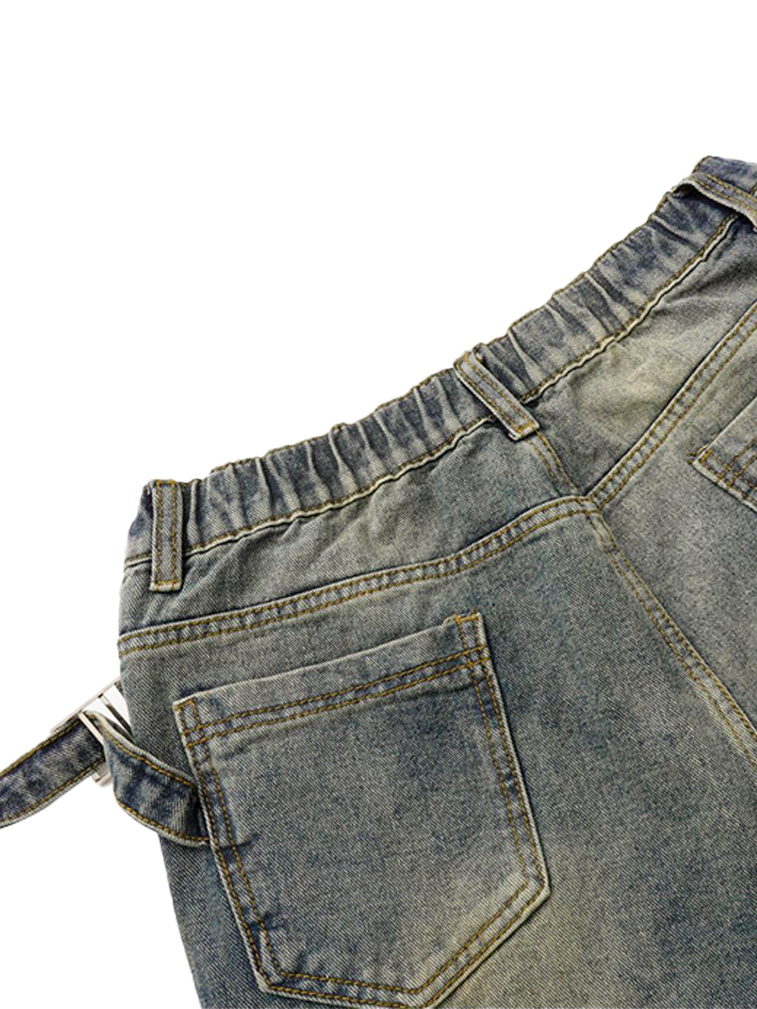 Thesupermade Washed Distressed Waistband Straight Jeans