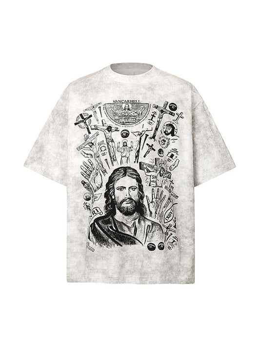 Vintage Cross Figure Print T-shirt