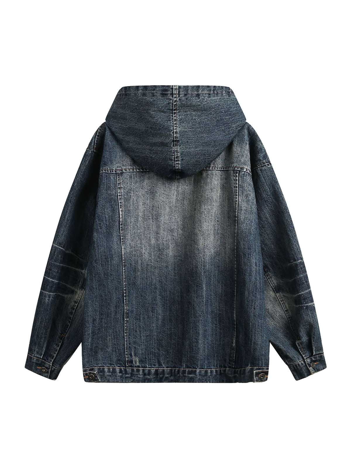 Veste à capuche en jean délavé style rétro