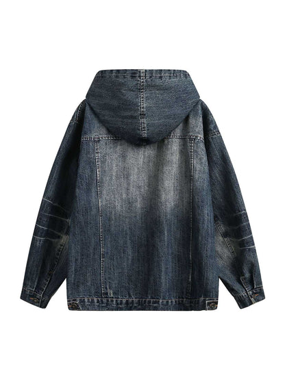 Veste à capuche en jean délavé style rétro
