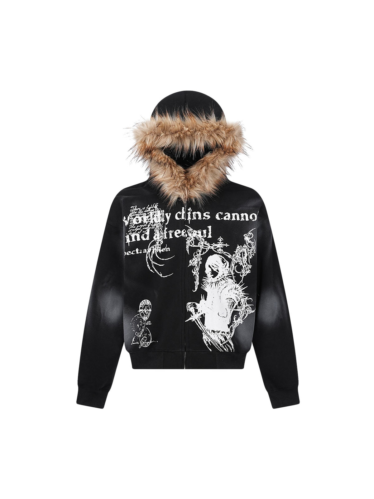 Thesupermade Wasteland Style Cardigan Zip UP Fur Hooded Jacket