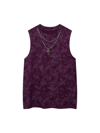 Retro Rhinestone Cross Chain Vest