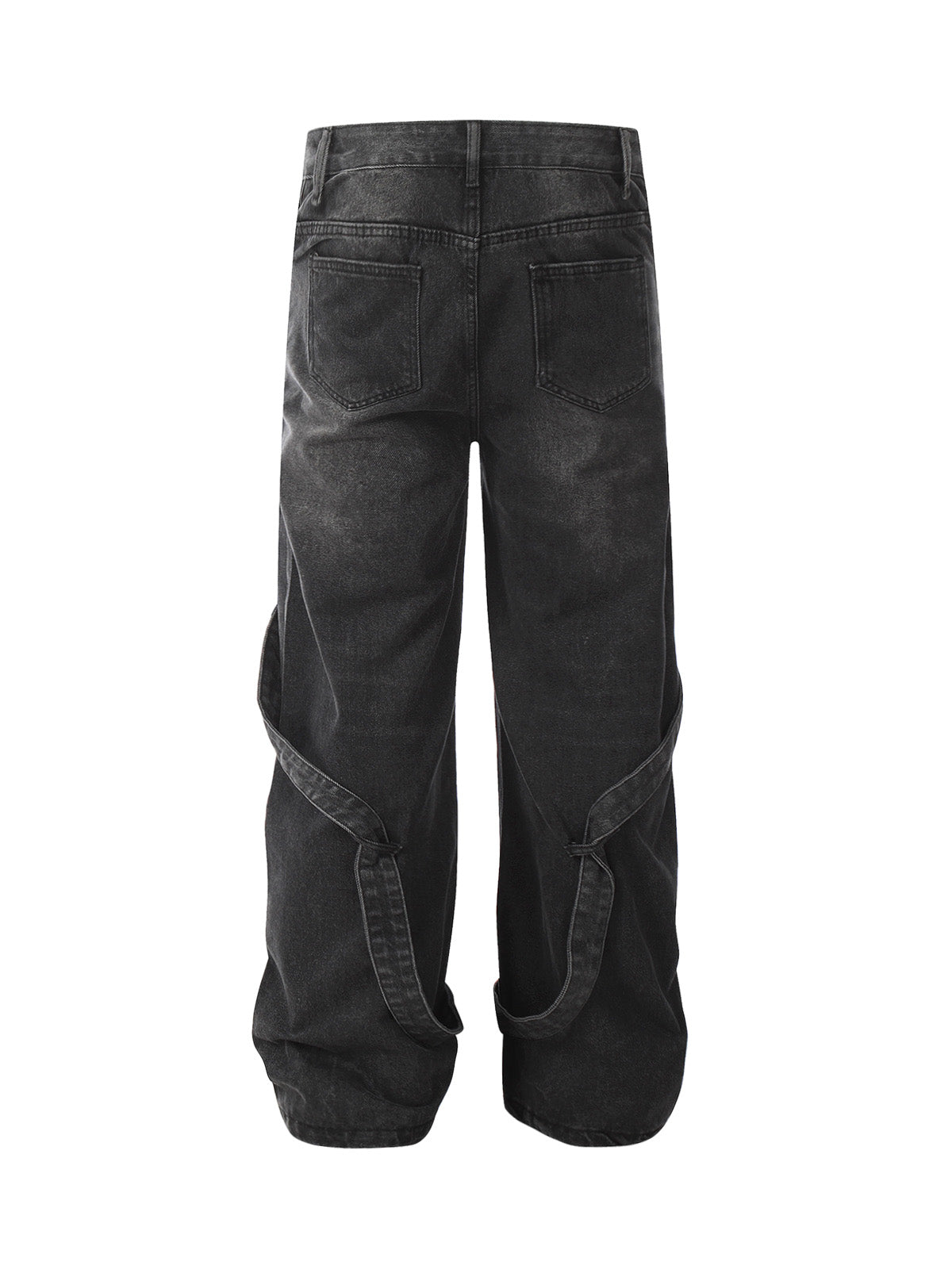 Washed Distressed Deconstructed Split Work Jeans