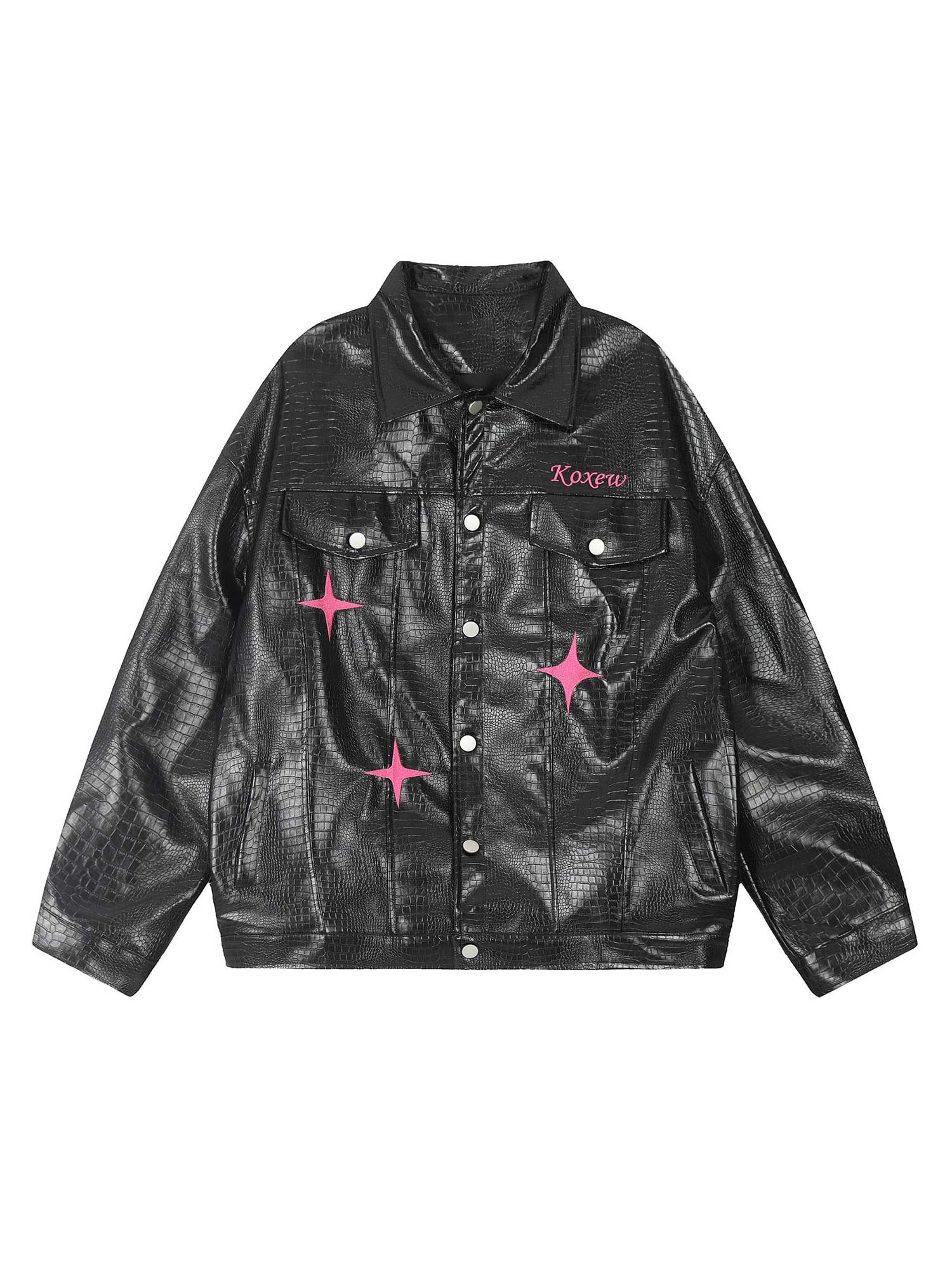 Thesupermade Star Embroidered PU Leather Jacket