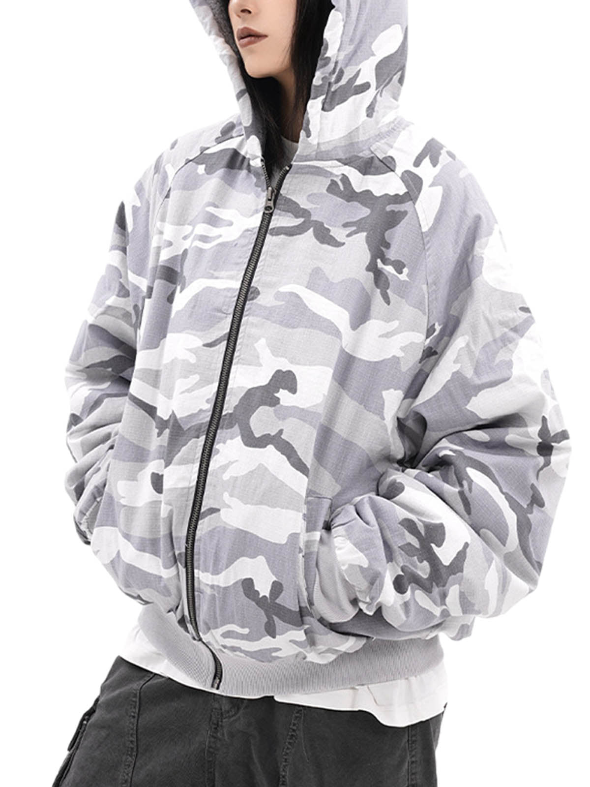 Thesupermade Camouflage Fleece Hooded  Jacket