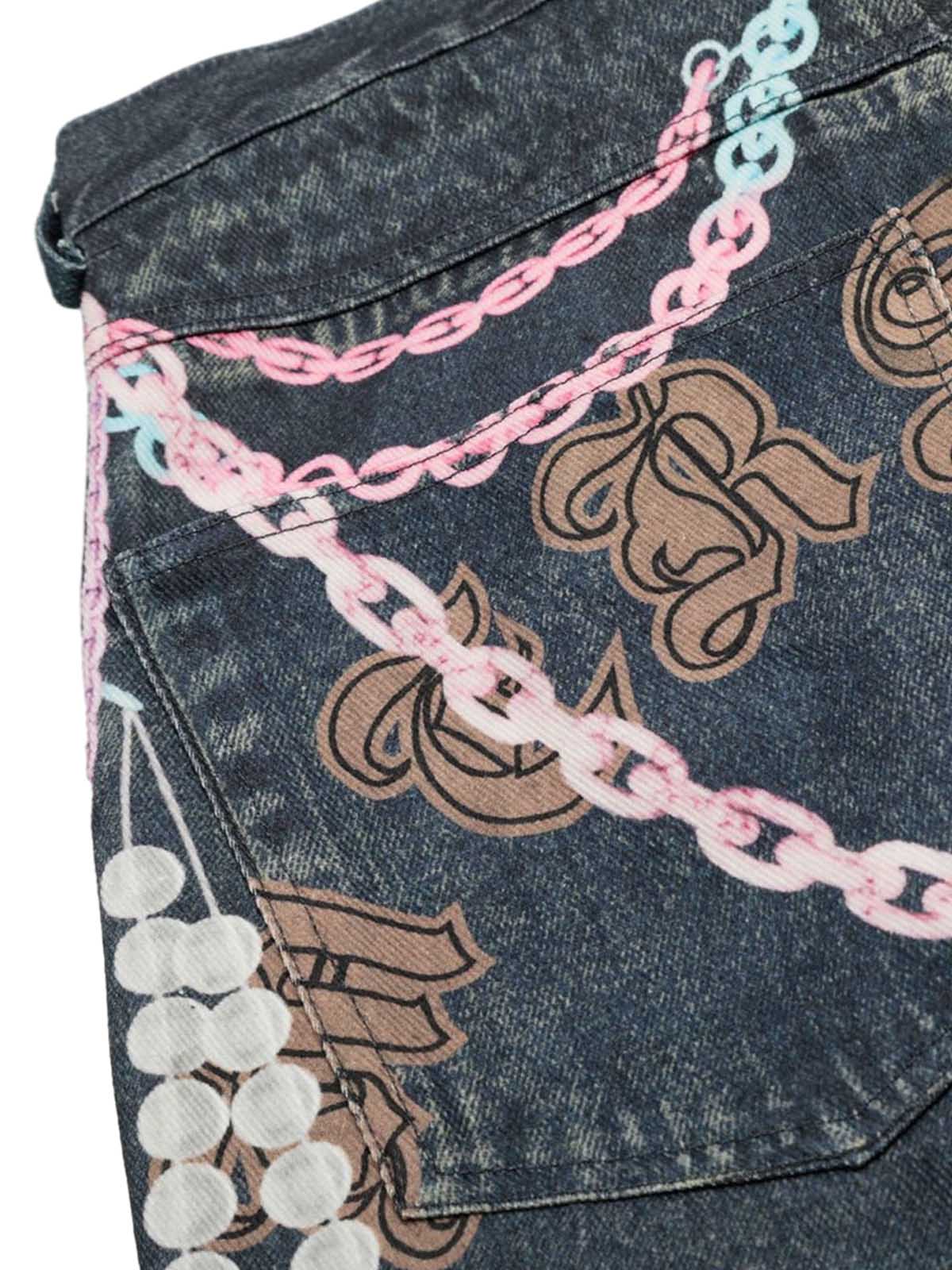 Short en jean à chaîne ornée