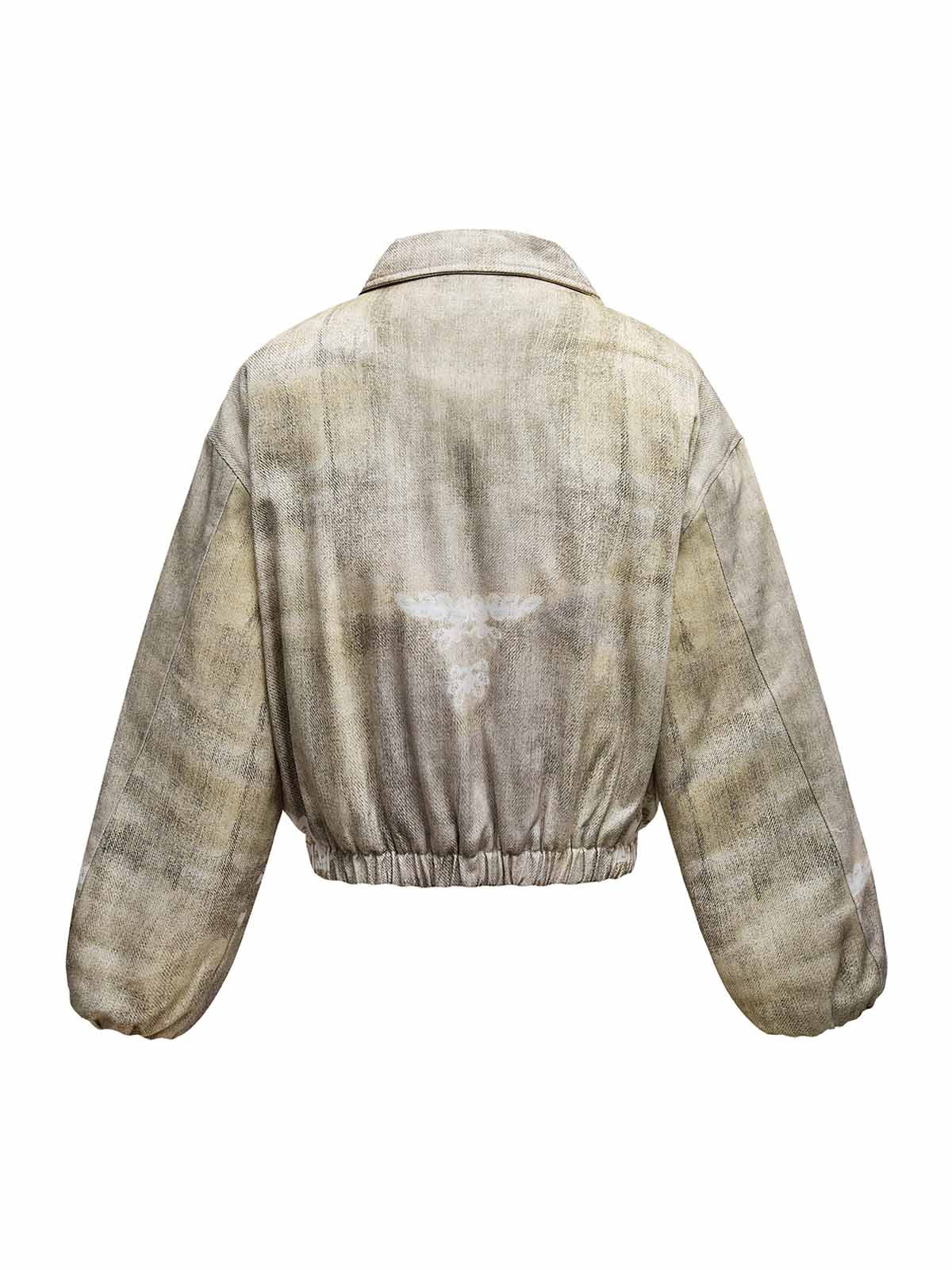 Distressed Graffiti Gradient Quilted Bomber Jacket - 2314