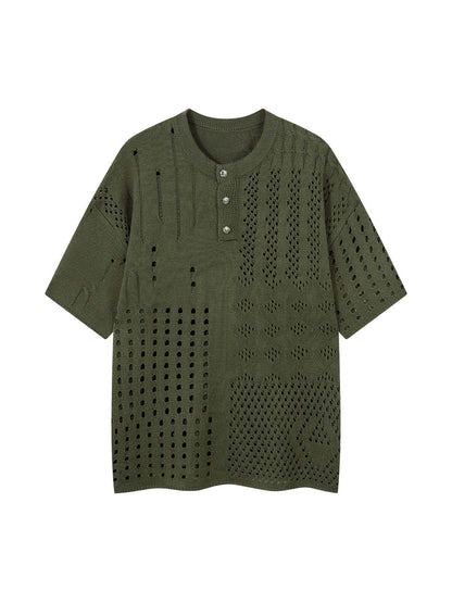 Openwork Knit Short-Sleeve Sweater