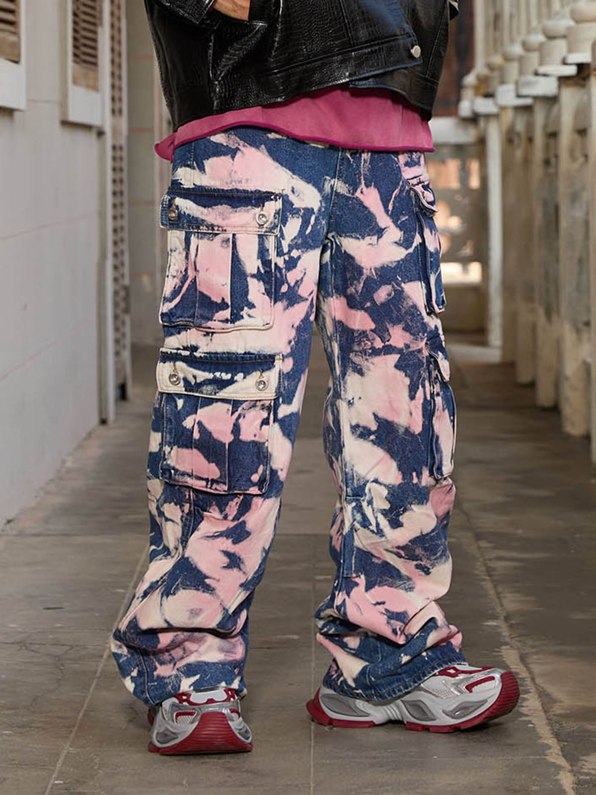 Thesupermade Tie-dye Waste Style Camouflage Cargo Jeans