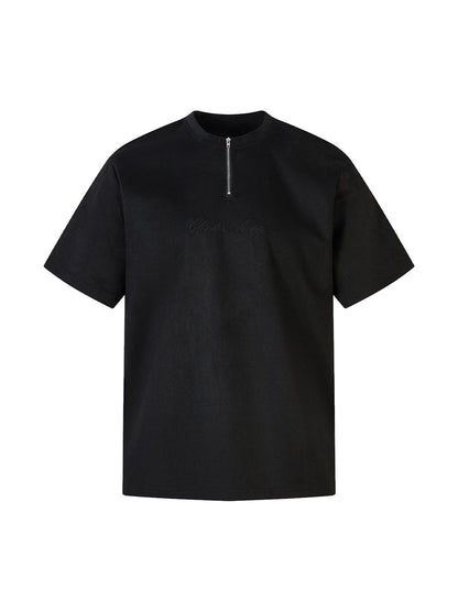 T-shirt rétro à fermeture éclair quart de tour en daim brodé