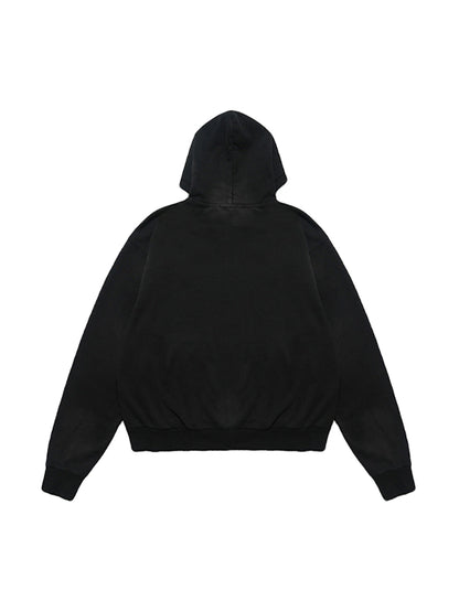 Kapuzenpullover mit verwaschenem Retro-Porträt-Print und Doppelreißverschluss
