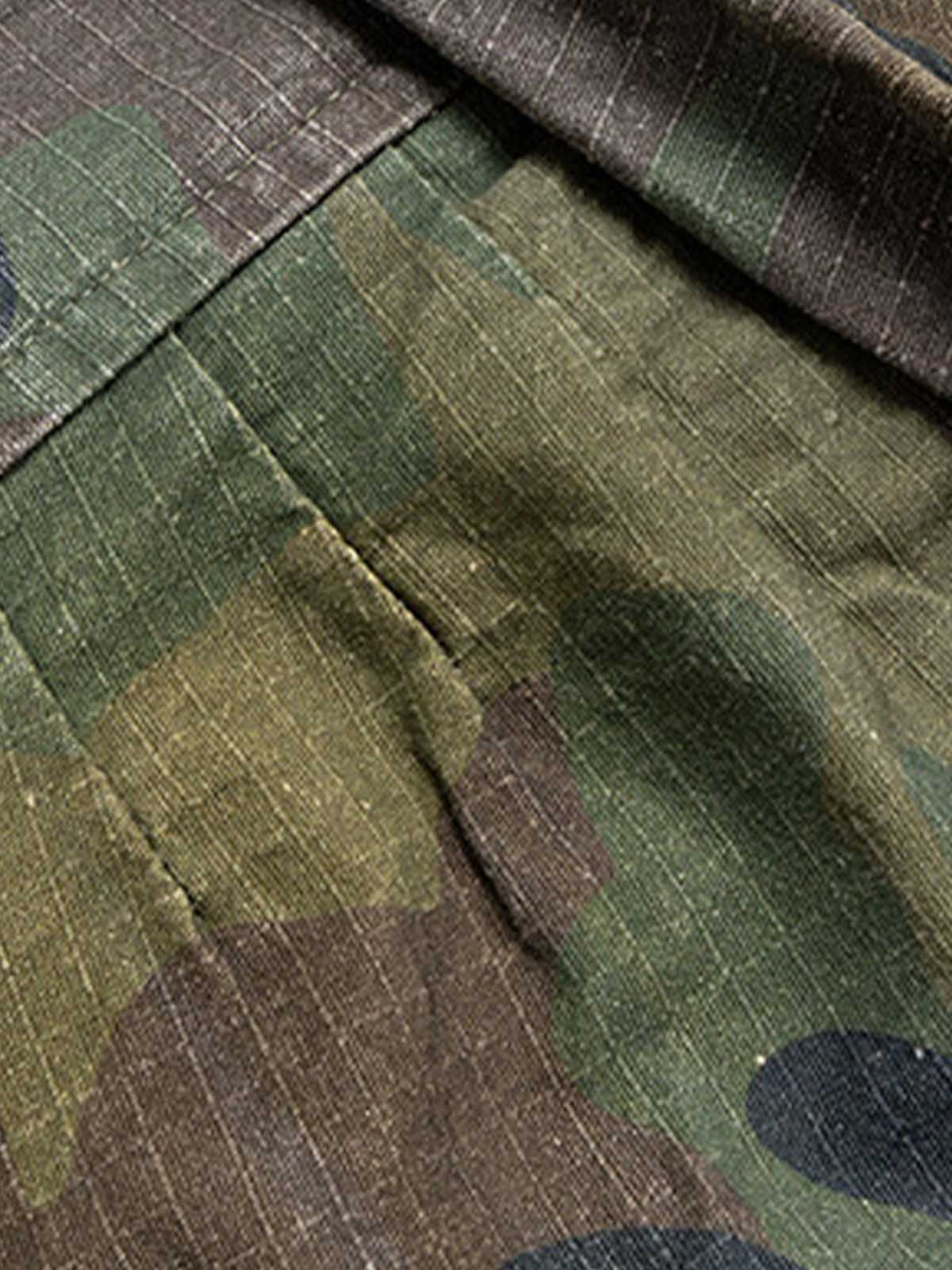 Washed Destroyed Camouflage Drawstring Cargo Shorts