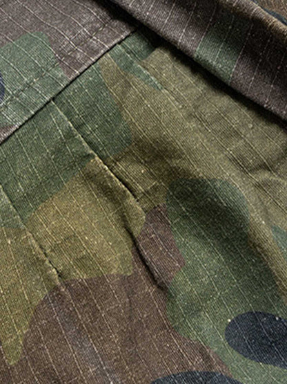 Washed Destroyed Camouflage Drawstring Cargo Shorts