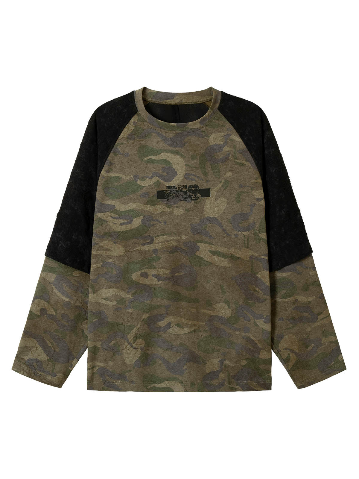 Zweiteiliges Langarm-T-Shirt mit Camouflage-Muster und Kunstfellmuster