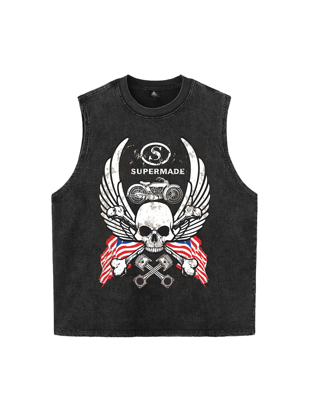 Original Distressed Graphic Tank Top Sleeveless Denim Vest