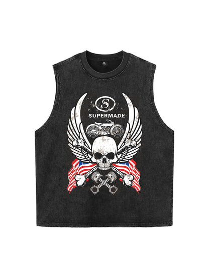 Original Distressed Graphic Tank Top Sleeveless Denim Vest