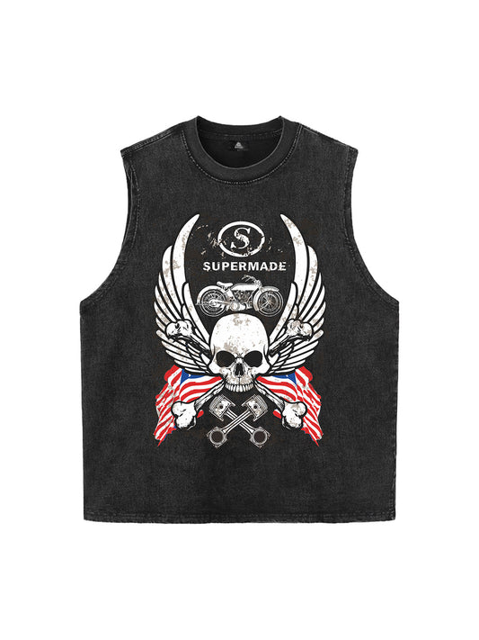Original Distressed Graphic Tank Top Sleeveless Denim Vest