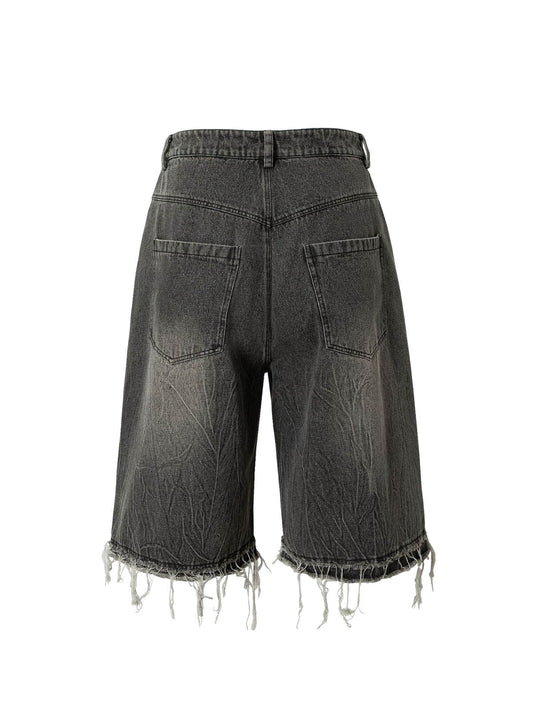 Retro Cartoon Graffiti Washed Ripped Tassel Jorts
