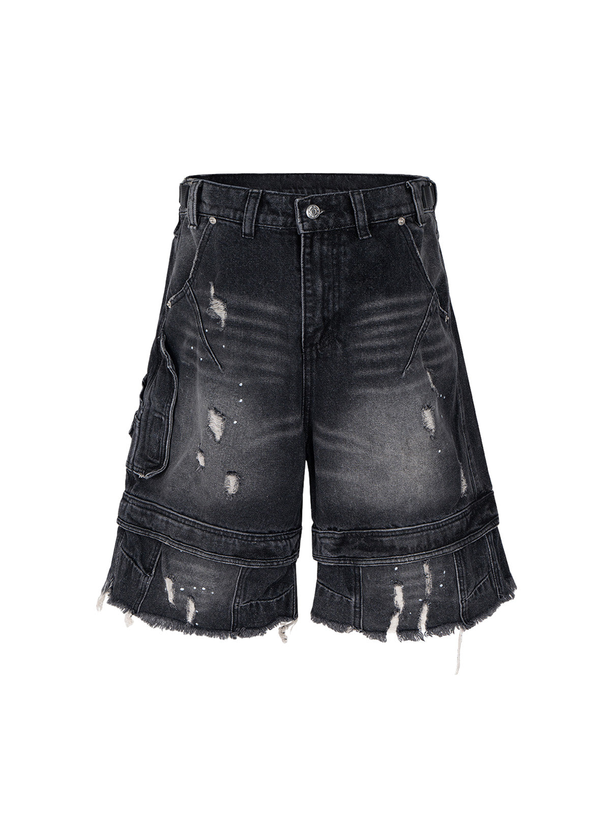 Ripped Washed Tassel Cargo Denim Shorts