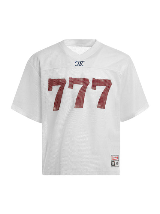 Schnelltrocknendes Jersey-T-Shirt mit Buchstaben-Print und V-Ausschnitt