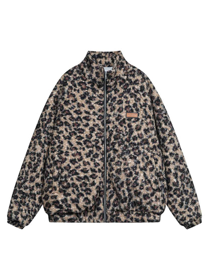Veste polaire à col montant et imprimé guépard