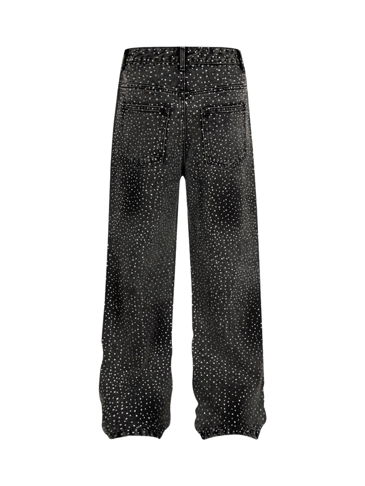 Washed Gradient Rhinestone Straight Jeans