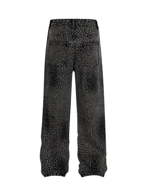 Washed Gradient Rhinestone Straight Jeans
