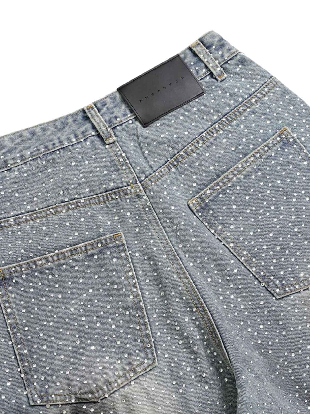 Washed Gradient Rhinestone Straight Jeans