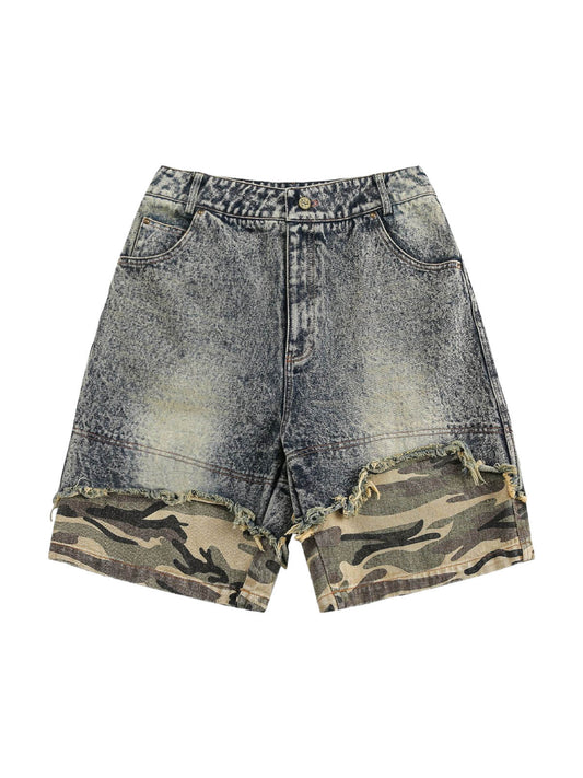 Retro Washed Camouflage Zerrissene Zweiteiler-Jeanshose
